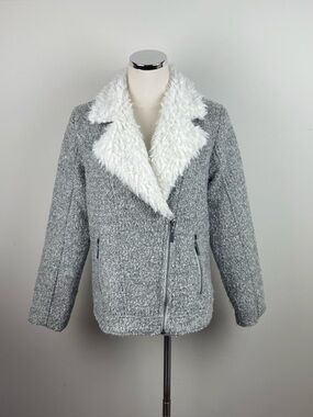 Cato Gray White Faux Sherpa Wool Moto Style Jacket Women Size Medium